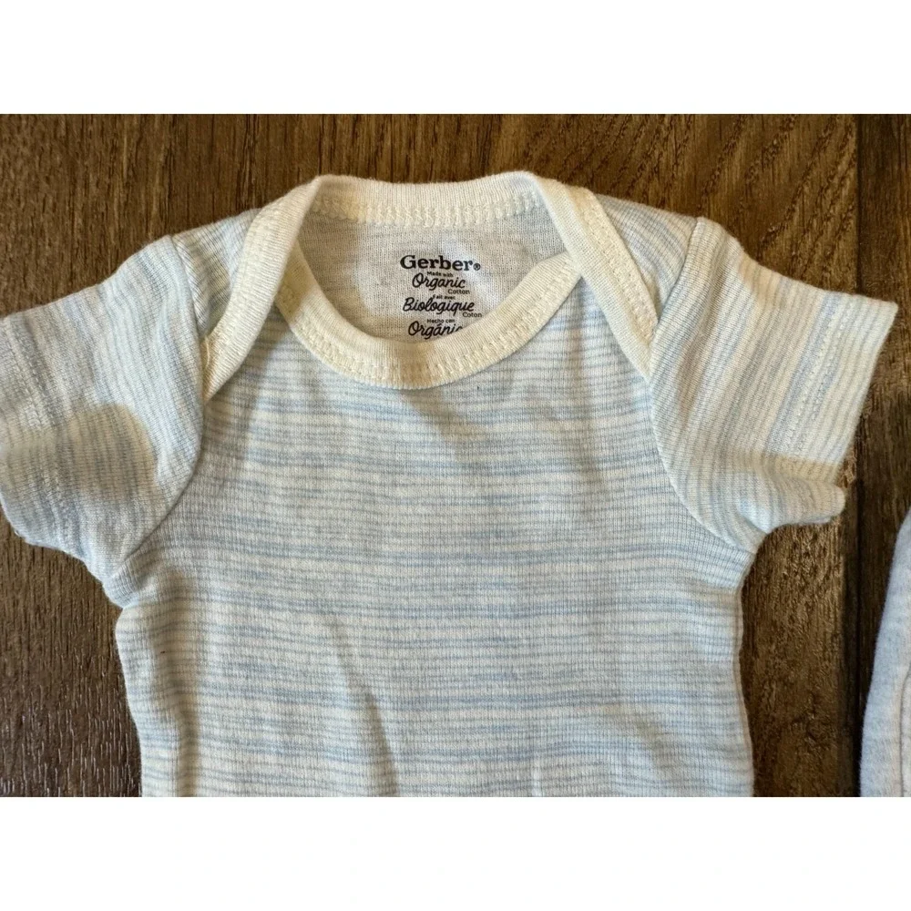 Baby Boy Outfit‎ Shirt Pants Preemie Bodysuit Striped Reborn Doll 2 PC Lot Beige